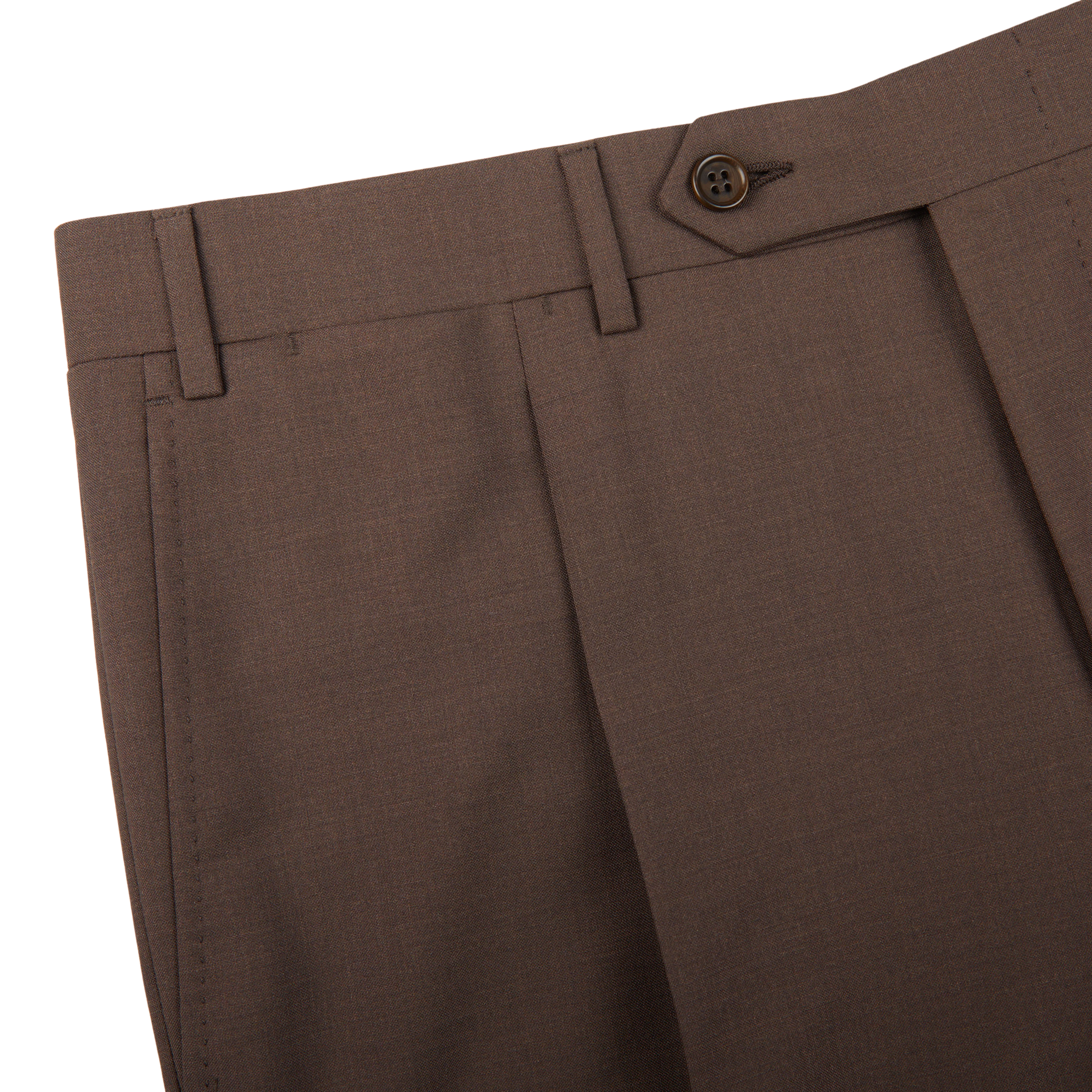 Canali Brown Tropical Wool Single Pleat Trousers Edge