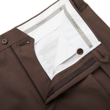 Canali Brown Tropical Wool Single Pleat Trousers Zipper