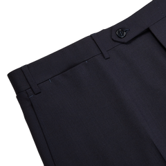 Canali Dark Matte Blue Wool Stretch Trousers Edge