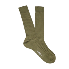 Stylish olive green Green Ribbed Cotton Socks with the word Canali on them.