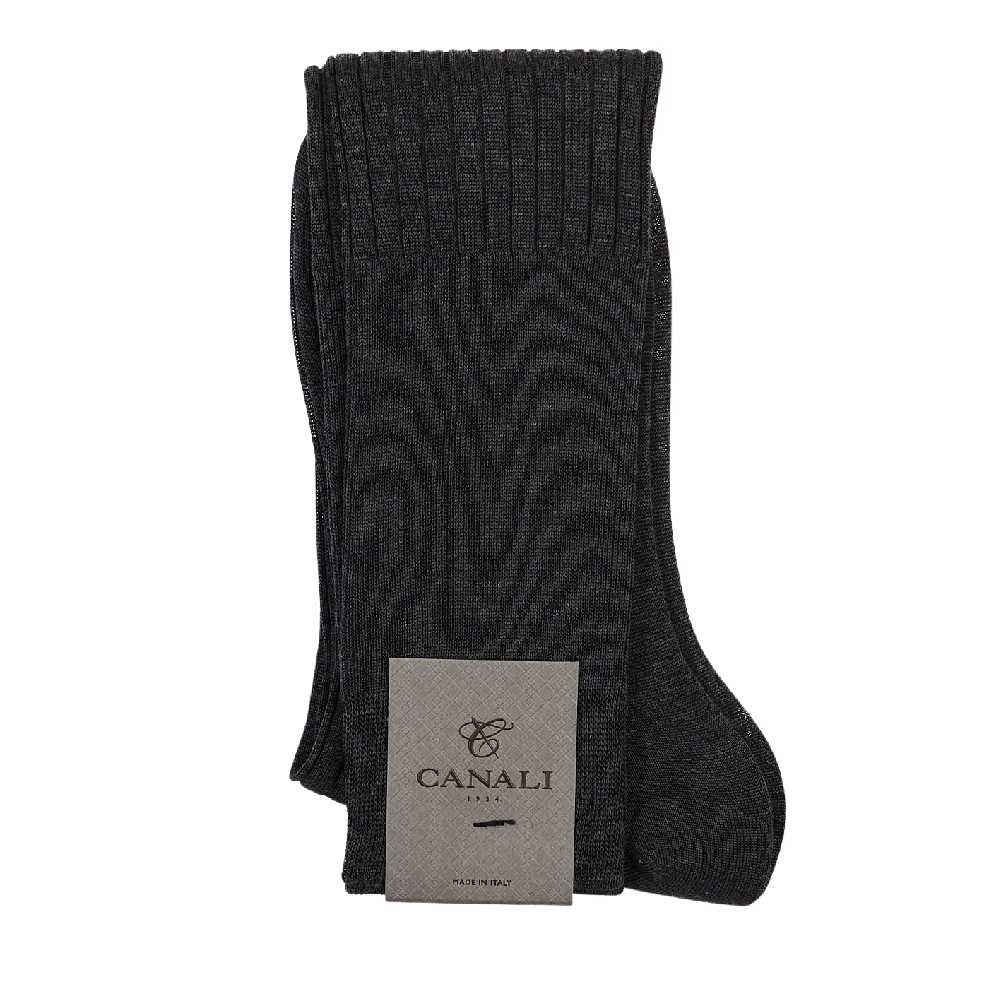Canali Grey Knee Long Ribbed Cotton Socks Fold