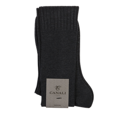 Canali Grey Knee Long Ribbed Cotton Socks Fold