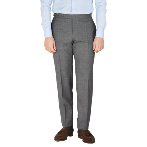 Canali Grey Melange Diagonal Wool Trousers Front