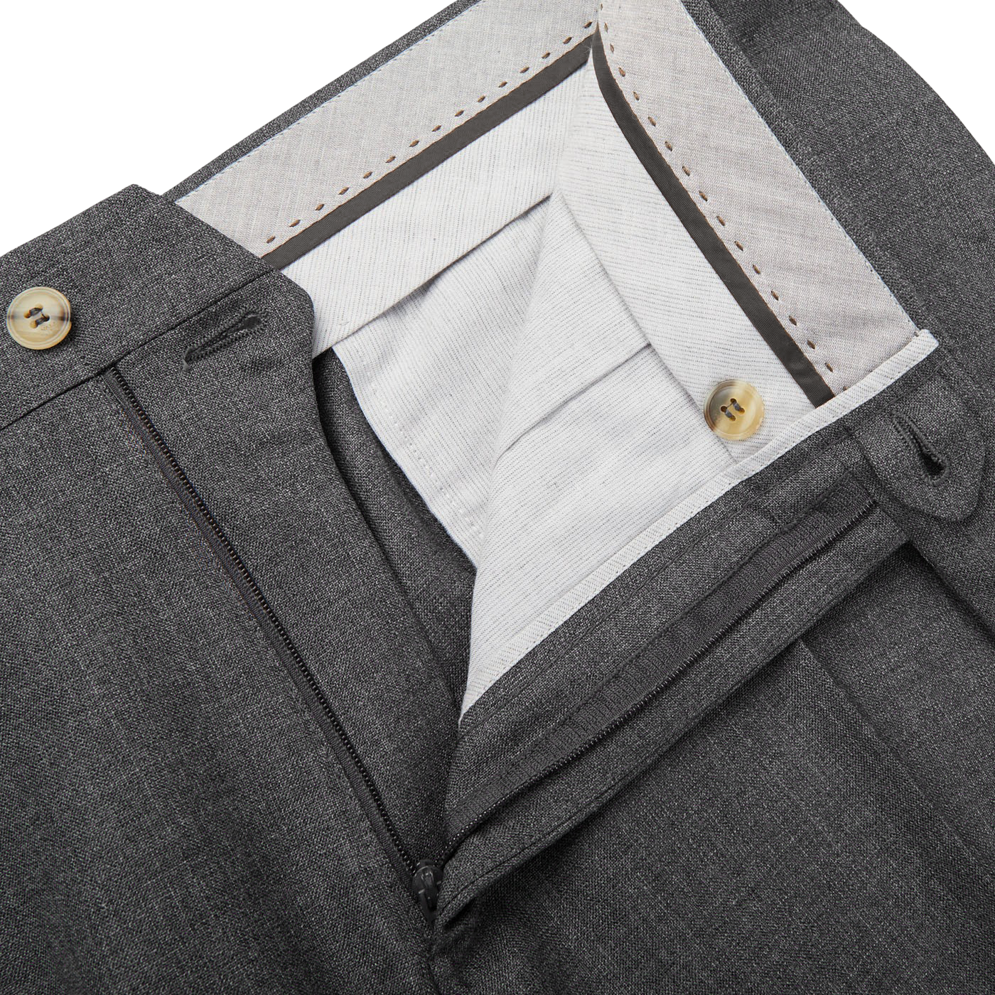 Canali Grey Melange Diagonal Wool Trousers Zipper