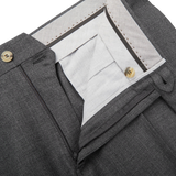 Canali Grey Melange Diagonal Wool Trousers Zipper