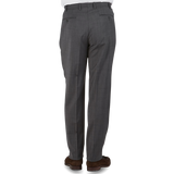 Canali Grey Melange Travel Wool Single Pleat Trousers Back