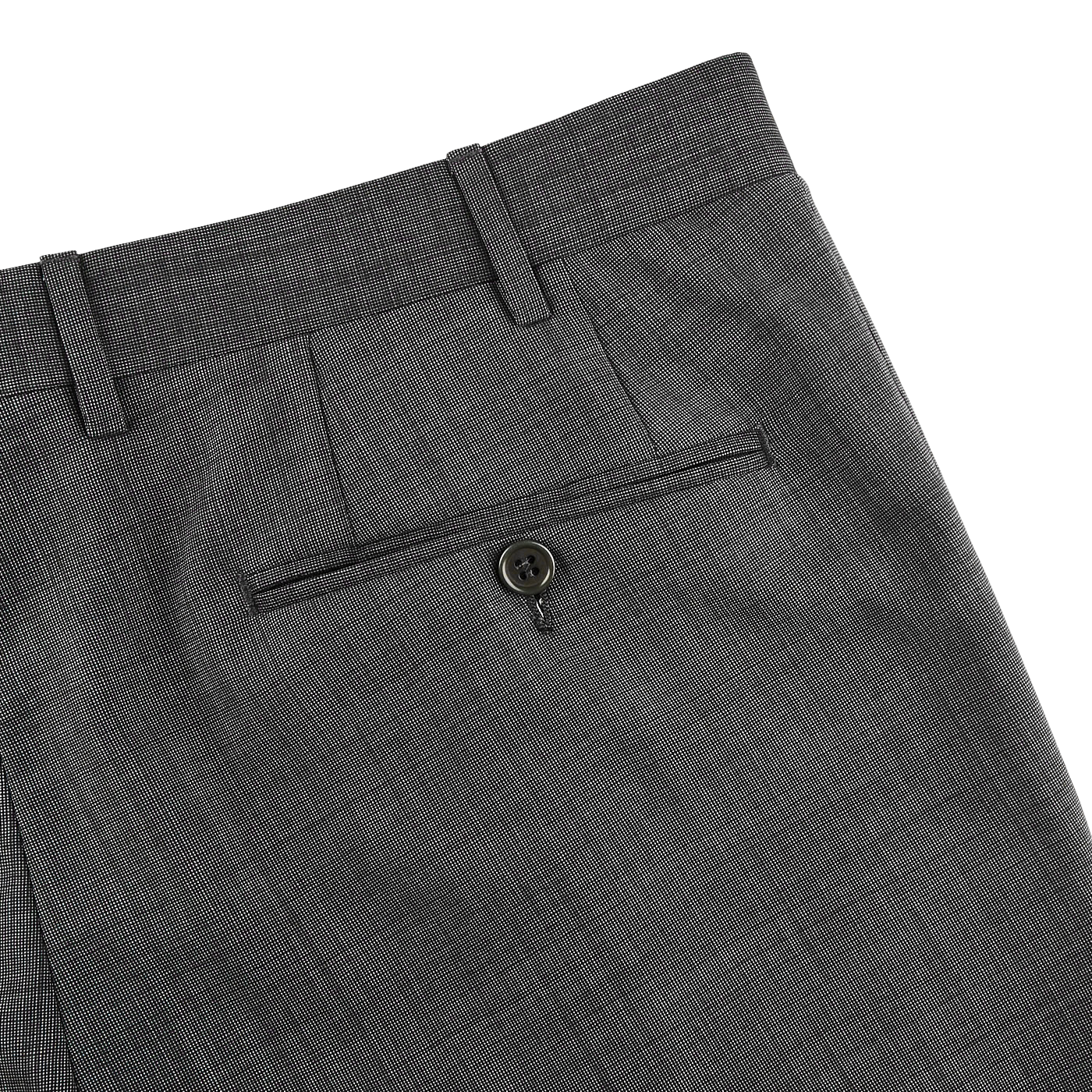 Canali Grey Melange Travel Wool Single Pleat Trousers Pocket