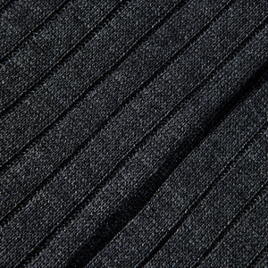 A close up image of a grey ribbed cotton socks made with quality Egyptian cotton by Canali.