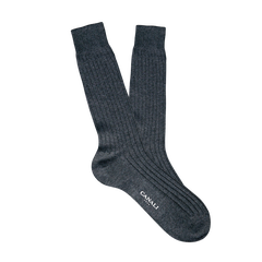 A pair of Canali Grey Ribbed Cotton Socks on a white background.