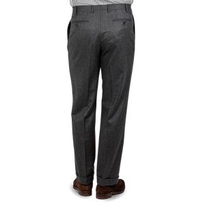 Canali Grey Wool Flannel Flat Front Trousers Back 22983