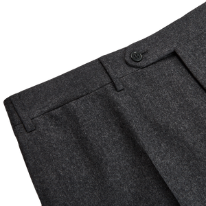 Canali Grey Wool Flannel Flat Front Trousers Edge 22983