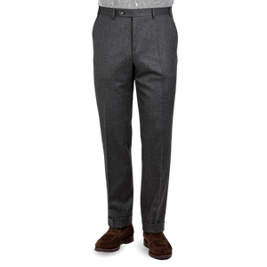 Canali Grey Wool Flannel Flat Front Trousers Front 22983