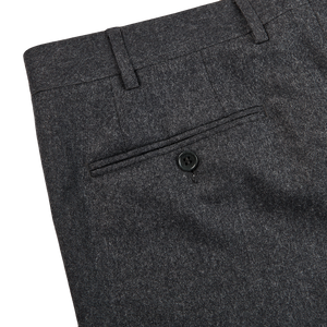 Canali Grey Wool Flannel Flat Front Trousers Pocket 22983