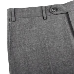 Canali Grey Wool Stretch Flat Front Trousers Edge