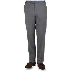 Canali Grey Wool Stretch Flat Front Trousers Front