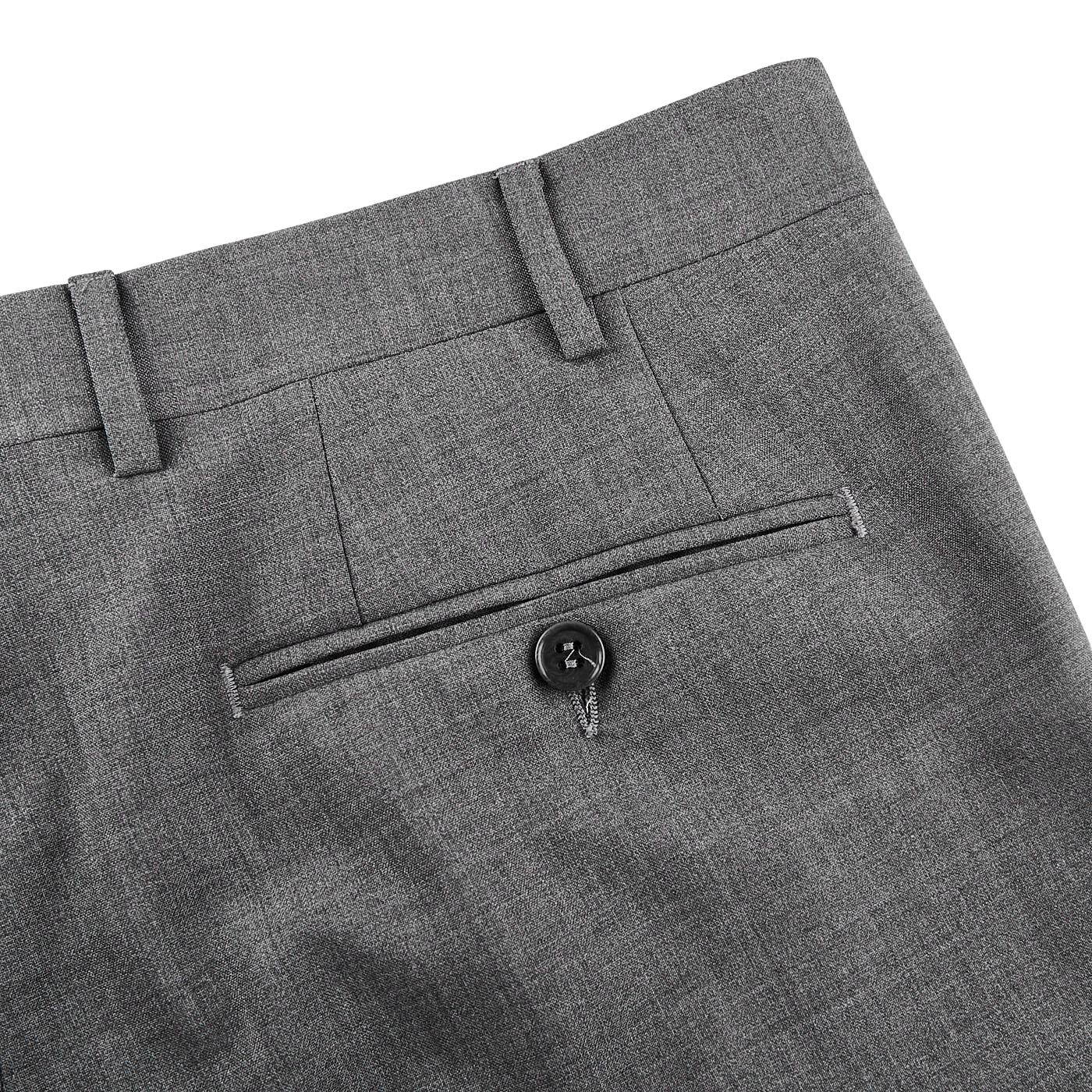 Canali Grey Wool Stretch Flat Front Trousers Pocket