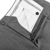 Canali Grey Wool Stretch Flat Front Trousers Zipper