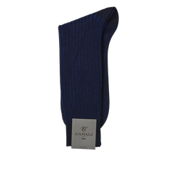 Canali Navy Blue Ribbed Cotton Vanisee Socks Fold