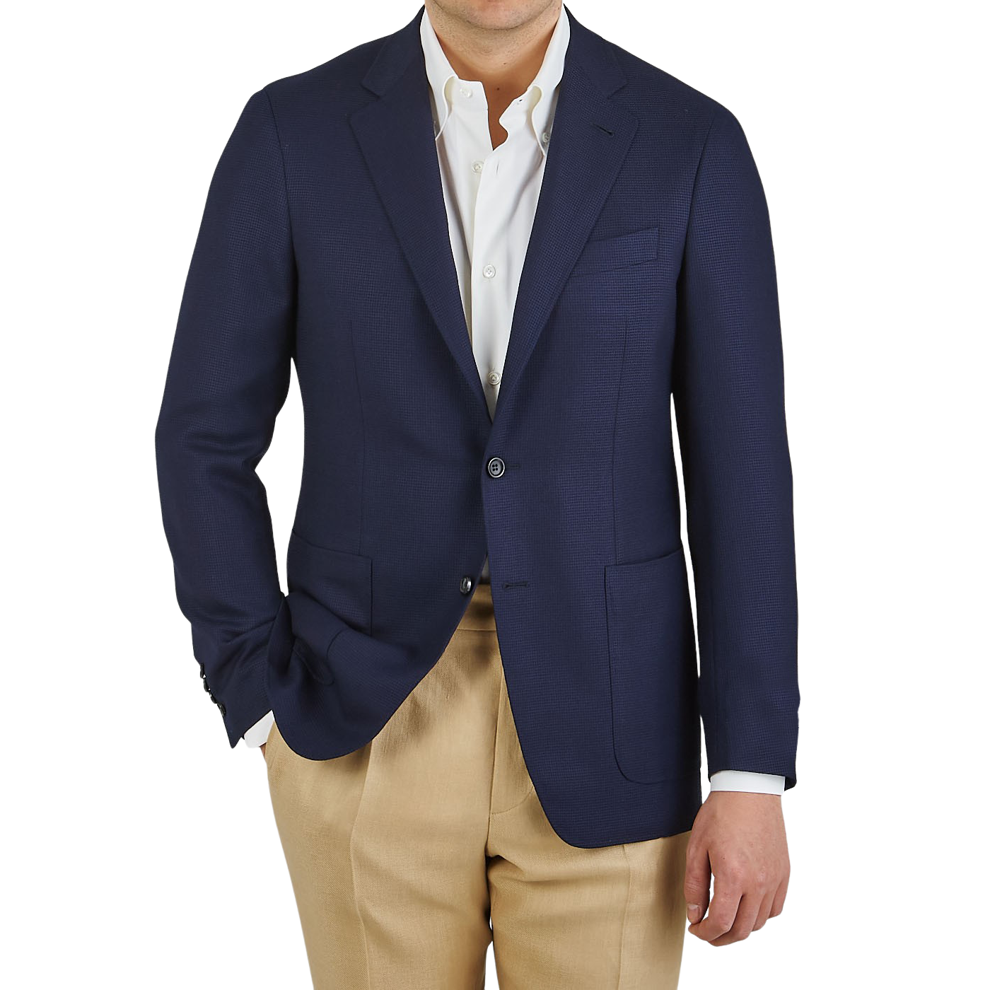 Canali Navy Blue Wool Kei Unlined Blazer Front