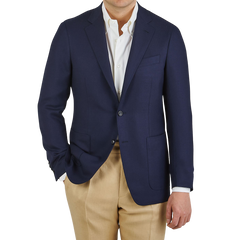 Canali Navy Blue Wool Kei Unlined Blazer Front