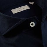 Canali Navy Cotton Jersey Casual Shirt Collar Open