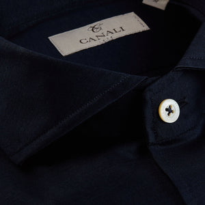 Canali Navy Cotton Jersey Casual Shirt Collar