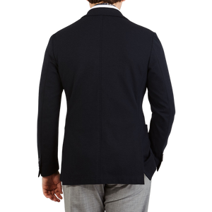 Canali Navy Cotton Jersey Unconstructed Blazer Back