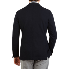 Canali Navy Cotton Jersey Unconstructed Blazer Back