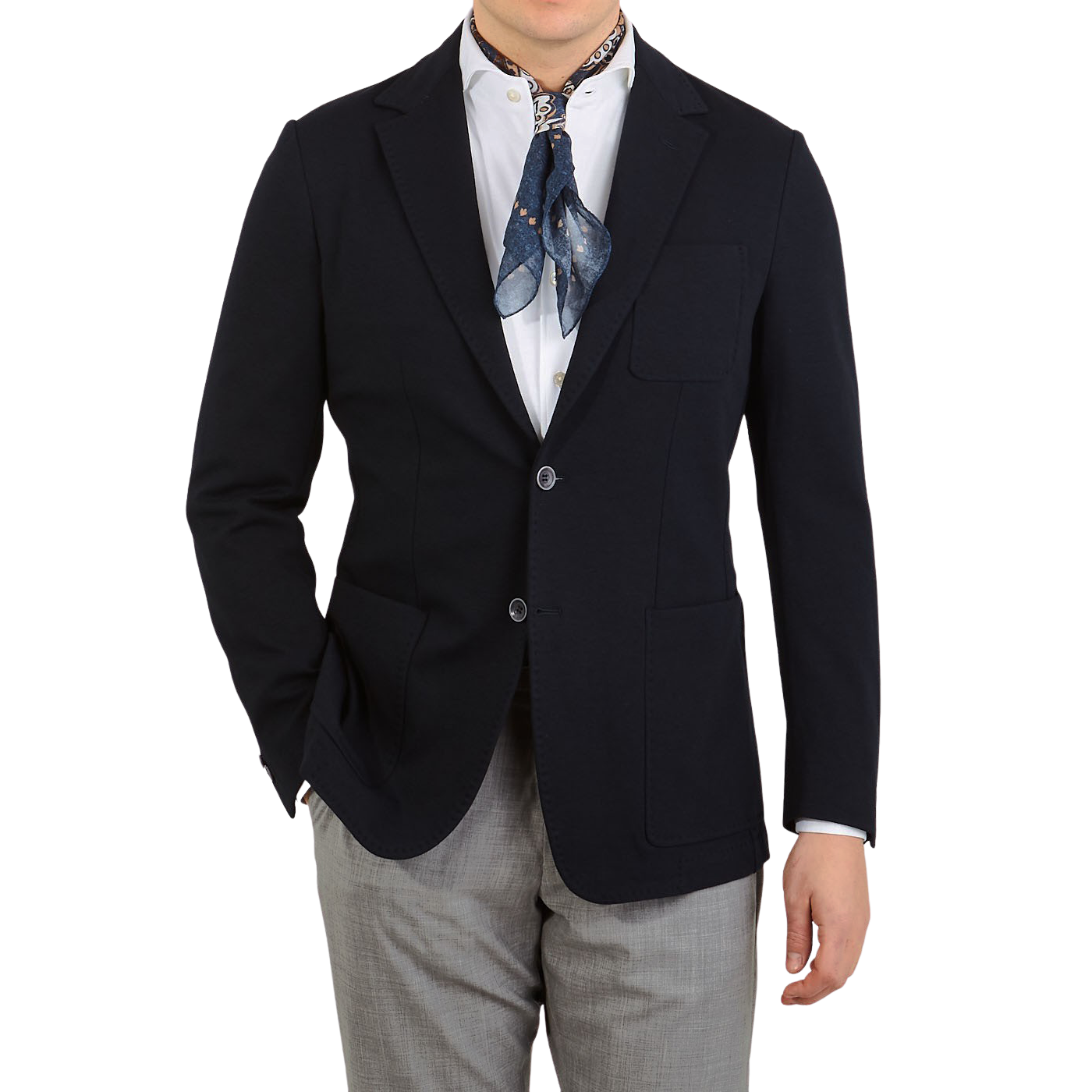 Canali Navy Cotton Jersey Unconstructed Blazer Front