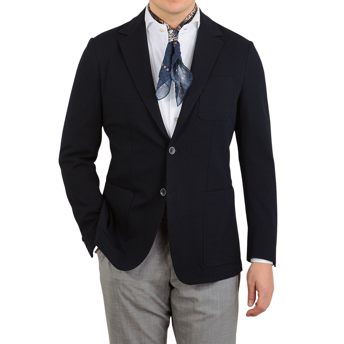 Canali Navy Cotton Jersey Unconstructed Blazer Front