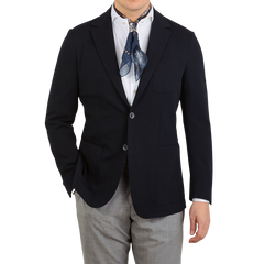 Canali Navy Cotton Jersey Unconstructed Blazer Front