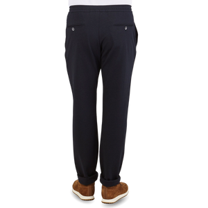 Canali Navy Cotton Stretch Drawstring Casual Trousers Back