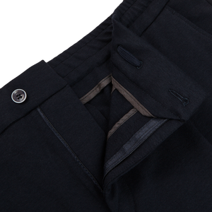 Canali Navy Cotton Stretch Drawstring Casual Trousers Zipper