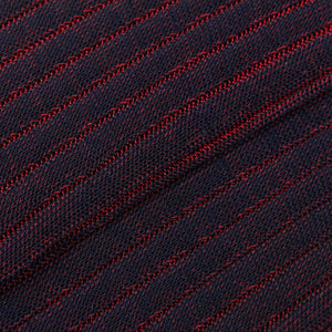Canali Navy Red Ribbed Cotton Vanisee Socks Fabric