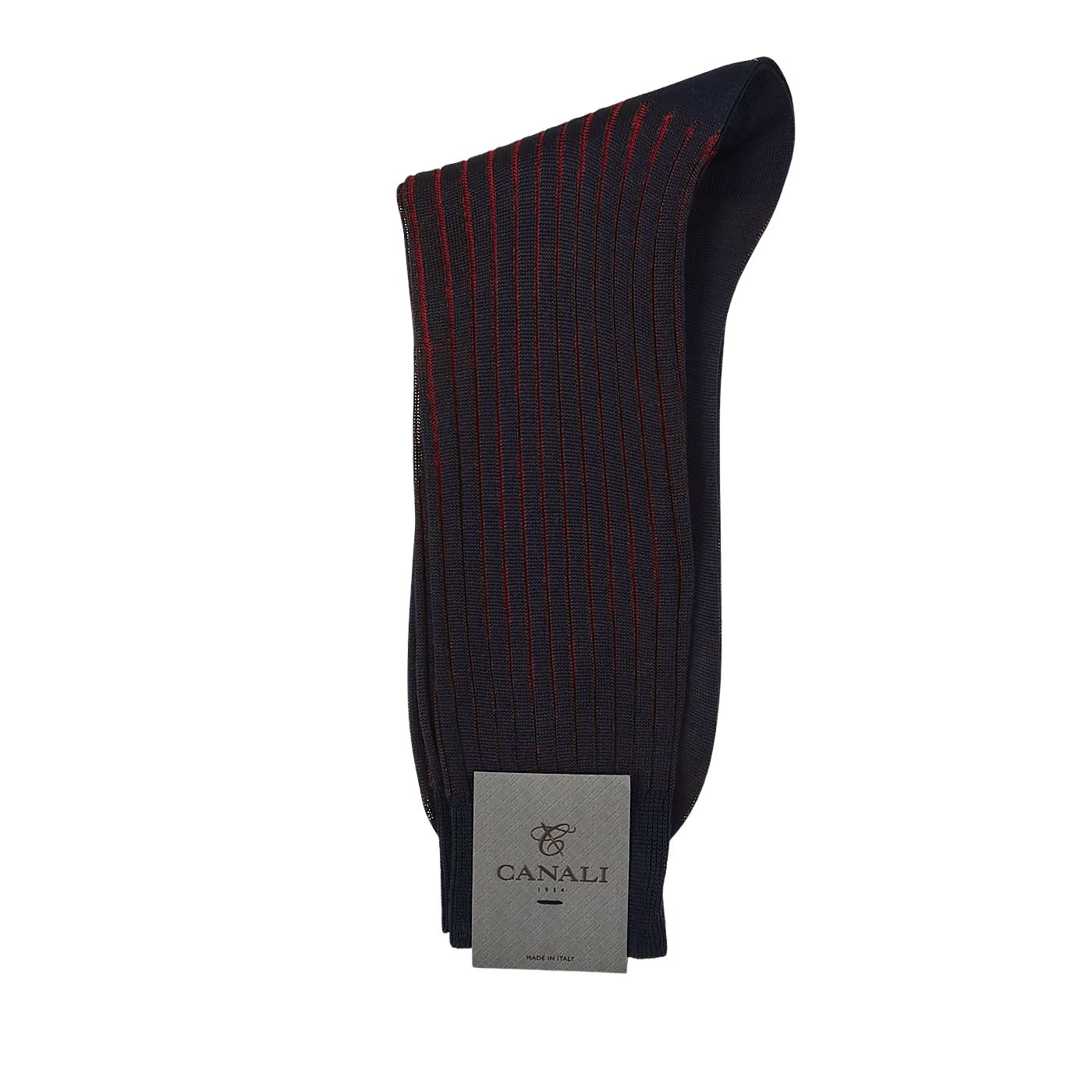 Canali Navy Red Ribbed Cotton Vanisee Socks Fold