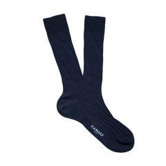 A pair of Canali navy ribbed cotton socks on a white background.