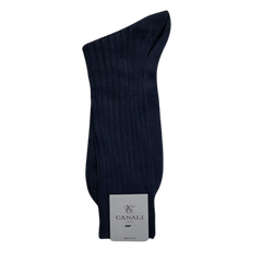 A pair of Canali Navy Ribbed Cotton Socks on a white background providing a seamless experience.