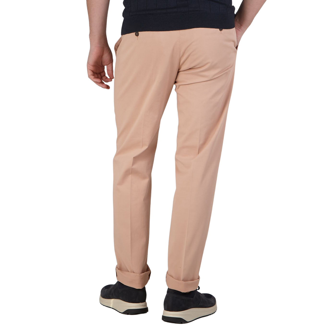 Canali Pink Beige Cotton Stretch Flat Front Chinos Back