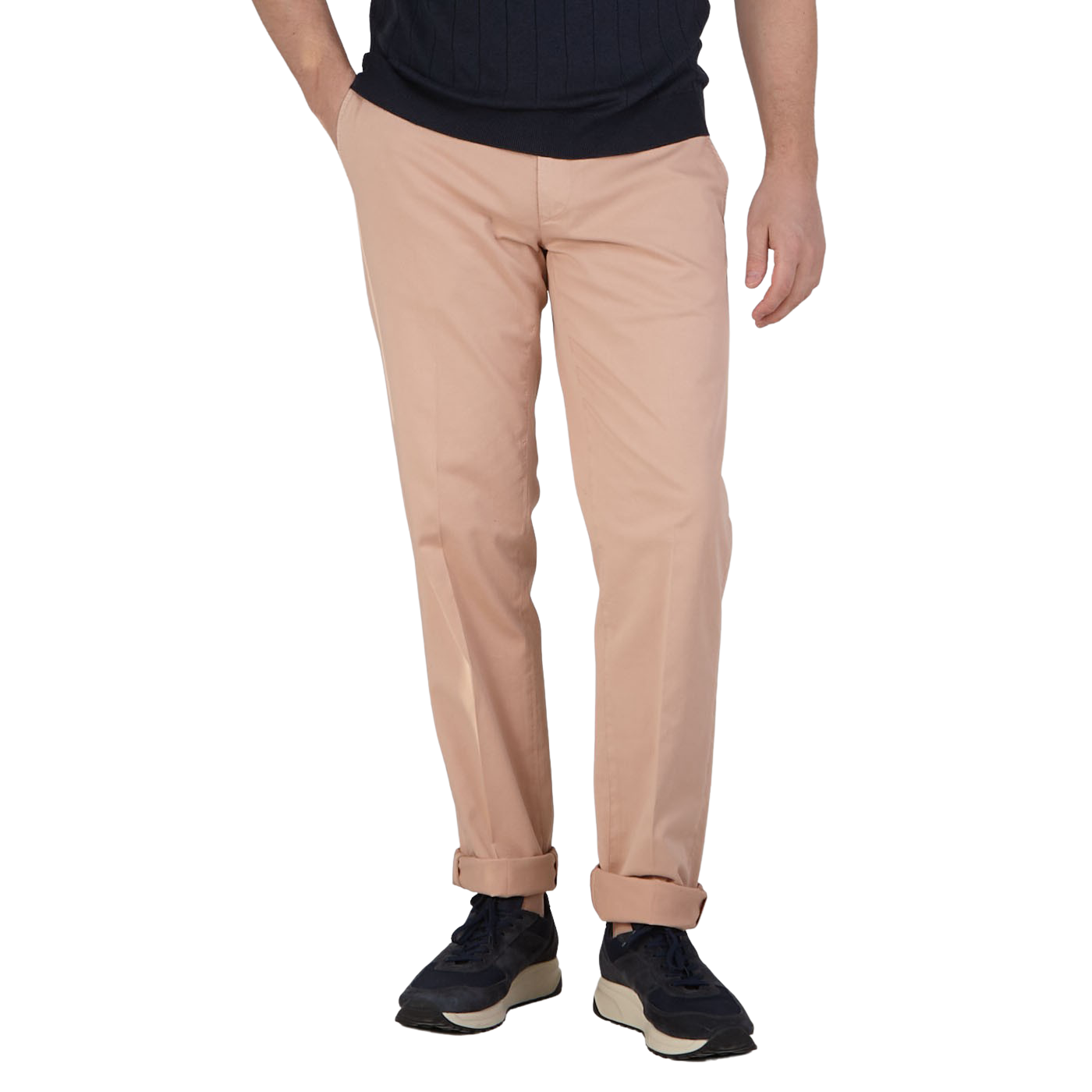 Canali Pink Beige Cotton Stretch Flat Front Chinos Front