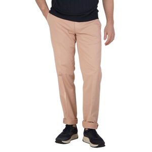 Canali Pink Beige Cotton Stretch Flat Front Chinos Front