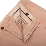 Canali Pink Beige Cotton Stretch Flat Front Chinos Zipper