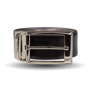A reversible Reversible Black Brown Leather 35mm Belt with a silver buckle by Canali.