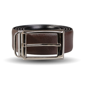 A Reversible Black Brown Leather 35mm Canali belt with a silver buckle.