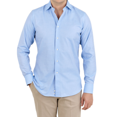 Canali Sky Blue Cotton Cut Away Shirt Front