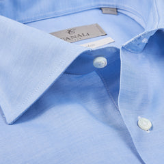 Canali Sky Blue Cotton Cut Away Shirt Open