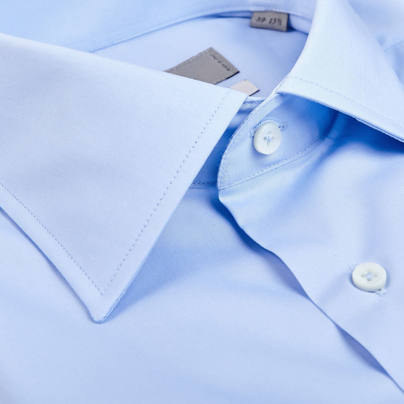 Canali Sky Blue Plain Cotton Shirt Collar