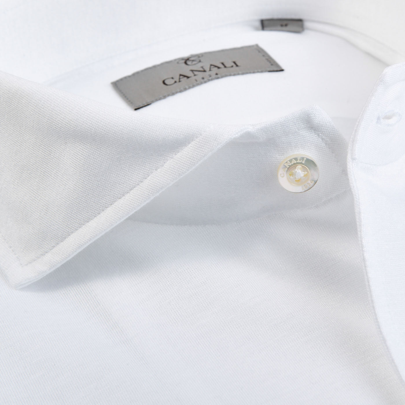 Canali White Cotton Jersey Casual Shirt Collar Open