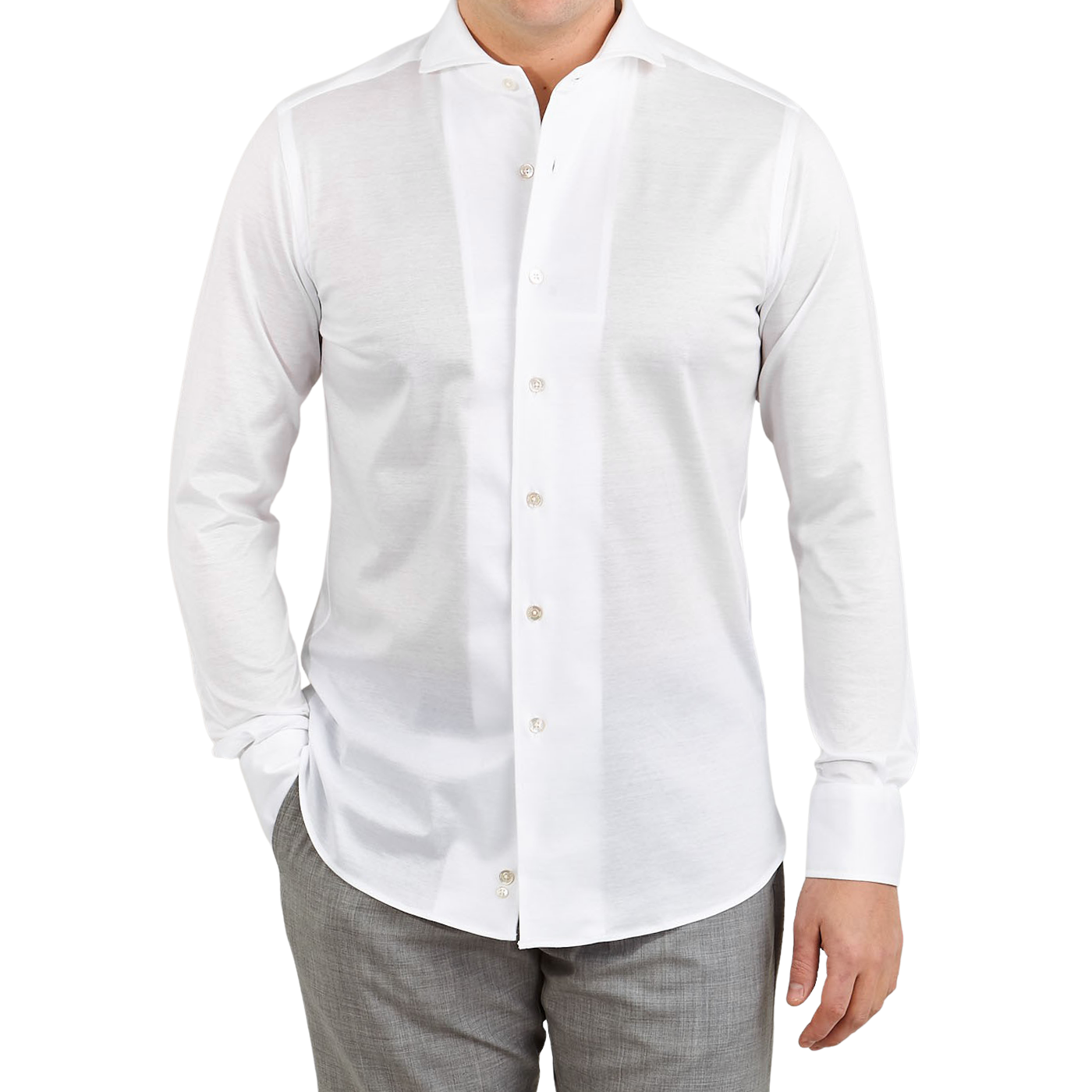 Canali White Cotton Jersey Casual Shirt Front