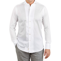 Canali White Cotton Jersey Casual Shirt Front