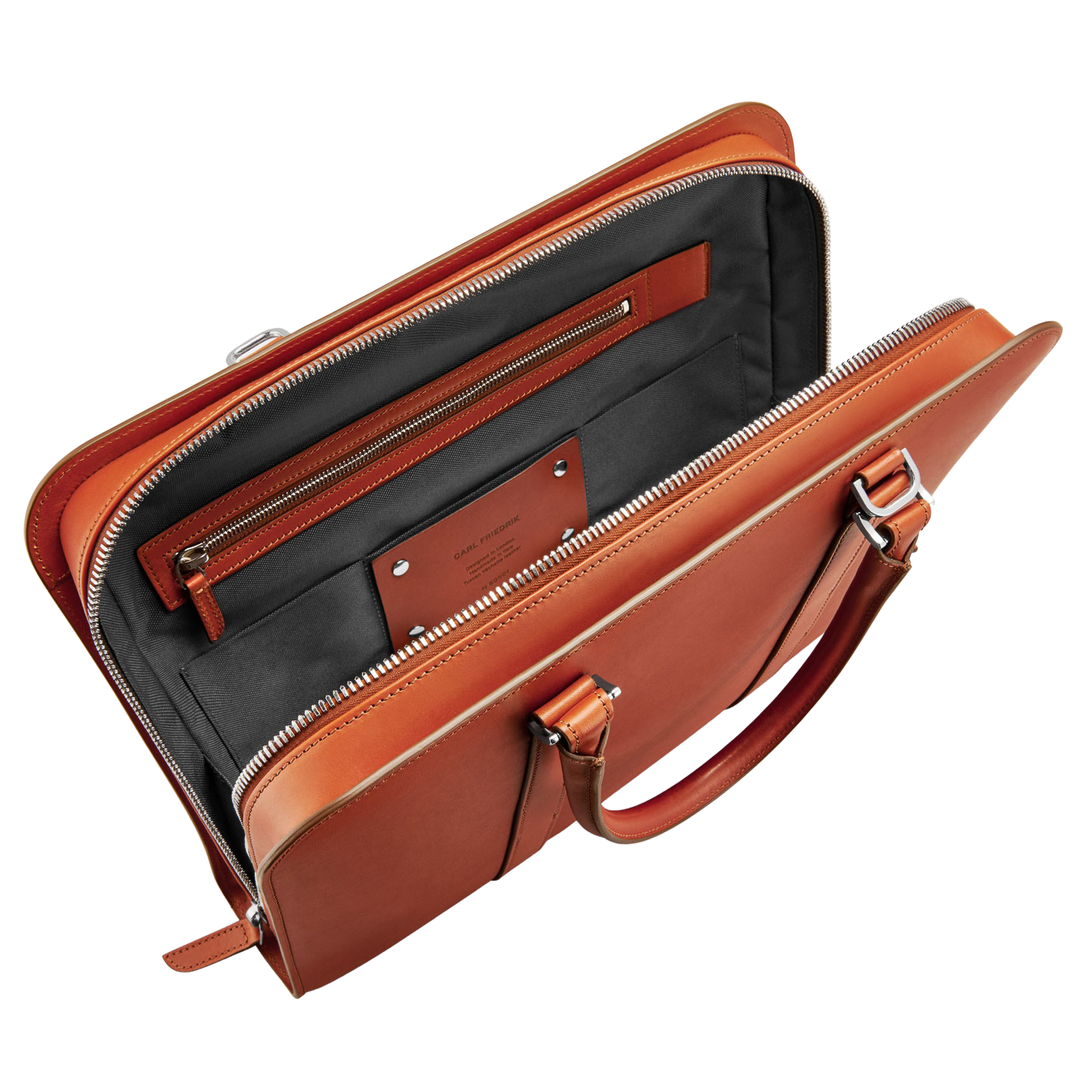 Carl Friedrik Cognac Vachetta Leather Pailissy Briefcase Inside